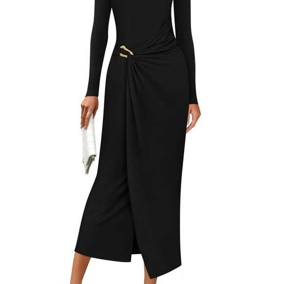 chinese dress ladies Dark Burgundy Silk Wrap Dress: Long Sleeve Midi Gown, Wedding Guest,  Special Occasions, Mother of the bride or groom, Bridesmaids  ENME.ME